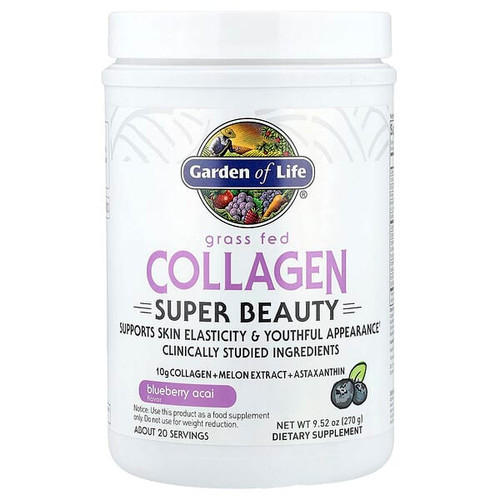 <img alt="Garden of Life, Grass Fed Collagen, Super Beauty, Blueberry Acai, 9.52 oz (270 g)" title="Garden of Life, Grass Fed Collagen, Super Beauty, Blueberry Acai, 9.52 oz (270 g),658010127172"