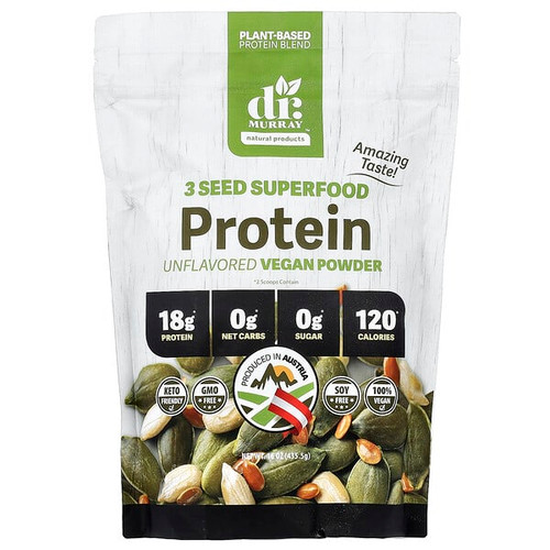 <img alt="Dr. Murrays, 3 Seed Superfood Protein Vegan Powder, Unflavored, 16 oz (435.5 g)" title="Dr. Murrays, 3 Seed Superfood Protein Vegan Powder, Unflavored, 16 oz (435.5 g),850010353173"