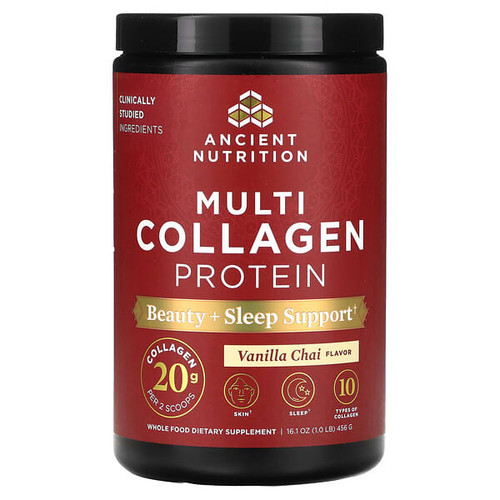 <img alt="Ancient Nutrition, Multi Collagen Protein, Beauty + Sleep Support, Vanilla Chai, 1 lb (456 g)" title="Ancient Nutrition, Multi Collagen Protein, Beauty + Sleep Support, Vanilla Chai, 1 lb (456 g),816401024664"
