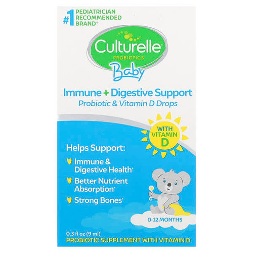 <img alt="Culturelle, Baby Probiotics, Immune + Digestive Support, Probiotic & Vitamin D Drops, 0-12 Months, 0.3 fl oz (9 ml)" title="Culturelle, Baby Probiotics, Immune + Digestive Support, Probiotic & Vitamin D Drops, 0-12 Months, 0.3 fl oz (9 ml),049100400532"