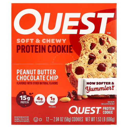 <img alt="Quest Nutrition, Protein Cookie, Peanut Butter Chocolate Chip, 12 Cookies, 2.04 oz (58 g) Each" title="Quest Nutrition, Protein Cookie, Peanut Butter Chocolate Chip, 12 Cookies, 2.04 oz (58 g) Each,888849008056"