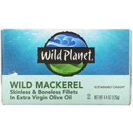 3 PACK OF Wild Planet, Wild Mackerel, Skinless & Boneless Fillets in Extra Virgin Olive Oil, 4.4 oz (125 g)