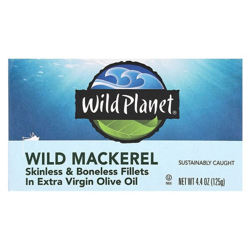 <img alt="Wild Planet, Wild Mackerel, Skinless & Boneless Fillets in Extra Virgin Olive Oil, 4.4 oz (125 g)" title="Wild Planet, Wild Mackerel, Skinless & Boneless Fillets in Extra Virgin Olive Oil, 4.4 oz (125 g),829696001265"