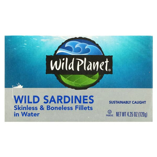 <img alt="Wild Planet, Wild Sardines, Skinless & Boneless Fillets in Water, 4.25 oz (120 g)" title="Wild Planet, Wild Sardines, Skinless & Boneless Fillets in Water, 4.25 oz (120 g),829696001715"