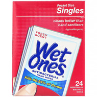 3 PACK OF Wet Ones, Antibacterial, Hand Wipes, Fresh Scent, 24 Individually Wrapped Wipes