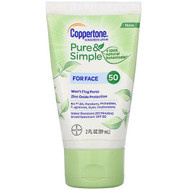 3 PACK OF Coppertone, Pure & Simple, Sunscreen Lotion, For Face, SPF 50, 2 fl oz (59 ml)