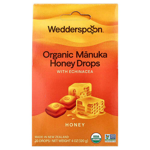 <img alt="Wedderspoon, Organic Manuka Honey Drops with Echinacea, Honey, 20 Drops, 4 oz (120 g)" title="Wedderspoon, Organic Manuka Honey Drops with Echinacea, Honey, 20 Drops, 4 oz (120 g),814422022874"