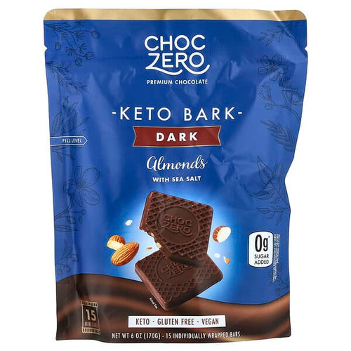 <img alt="ChocZero, Keto Bark, Dark Chocolate, Almond With Sea Salt, 15 Mini Bars, 6 oz (170 g)" title="ChocZero, Keto Bark, Dark Chocolate, Almond With Sea Salt, 15 Mini Bars, 6 oz (170 g),850008751059"