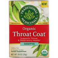 3 PACK OF Traditional Medicinals, Organic Throat Coat, Eucalyptus, Caffeine Free, 16 Wrapped Tea Bags, .99 oz (28 g)