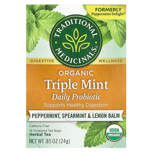 <img alt="Traditional Medicinals, Organic Herbal Tea, Triple Mint Daily Probiotic, Peppermint, Spearmint & Lemon Balm, Caffeine Free, 16 Wrapped Tea Bags, 0.85 oz (24 g)" title="Traditional Medicinals, Organic Herbal Tea, Triple Mint Daily Probiotic, Peppermint, Spearmint & Lemon Balm, Caffeine Free, 16 Wrapped Tea Bags, 0.85 oz (24 g),032917002839"