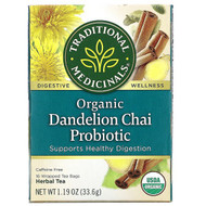 3 PACK OF Traditional Medicinals, Organic Dandelion Chai Probiotic, Caffeine Free, 16 Wrapped Tea Bags, 1.19 oz (33.6 g)