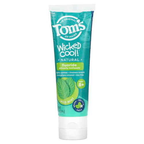 <img alt="Toms of Maine, Wicked Cool, Natural Fluoride Anticavity Toothpaste, Ages 8+, Mild Mint , 5.1 oz (144 g)" title="Toms of Maine, Wicked Cool, Natural Fluoride Anticavity Toothpaste, Ages 8+, Mild Mint , 5.1 oz (144 g),035000971203"