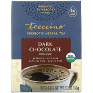 3 PACK OF Teeccino, Prebiotic Herbal Tea, Organic Dark Chocolate, Caffeine Free , 10 Tea Bags, 2.12 oz (60 g)