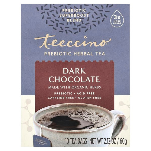 <img alt="Teeccino, Prebiotic Herbal Tea, Dark Chocolate, Caffeine Free, 10 Tea Bags, 2.12 oz (60 g)" title="Teeccino, Prebiotic Herbal Tea, Dark Chocolate, Caffeine Free, 10 Tea Bags, 2.12 oz (60 g),795239460106"