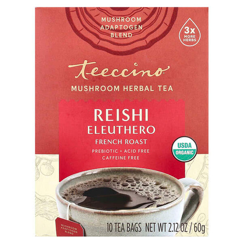 <img alt="Teeccino, Mushroom Herbal Tea, Reishi Eleuthero, French Roast, Caffeine Free, 10 Tea Bags, 2.12 oz (60 g)" title="Teeccino, Mushroom Herbal Tea, Reishi Eleuthero, French Roast, Caffeine Free, 10 Tea Bags, 2.12 oz (60 g),795239450107"
