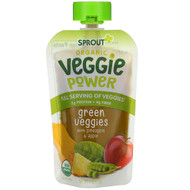 3 PACK OF Sprout Organic, Veggie Power, Green Veggies with Pineapple & Apple, 4 oz (113 g)