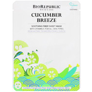 3 PACK OF BioRepublic Skincare, Cucumber Breeze, Soothing Fiber Sheet Mask, 1 Sheet, 0.63 oz (18 ml)