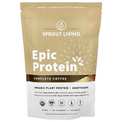 <img alt="Sprout Living, Epic Protein, Organic Plant Protein + Adaptogens, Complete Coffee, 1 lb (456 g)" title="Sprout Living, Epic Protein, Organic Plant Protein + Adaptogens, Complete Coffee, 1 lb (456 g),852457007763"