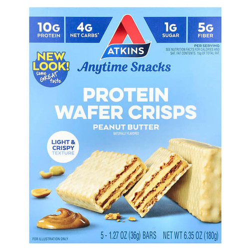 <img alt="Atkins, Anytime Snacks, Protein Wafer Crisps, Peanut Butter, 5 Bars, 1.27 oz (36 g) Each" title="Atkins, Anytime Snacks, Protein Wafer Crisps, Peanut Butter, 5 Bars, 1.27 oz (36 g) Each,637480035453"