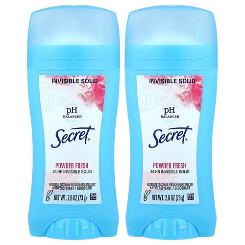 <img alt="Secret, pH Balanced Invisible Solid Antiperspirant-Deodorant, Powder Fresh, Twin Pack, 2.6 oz (73 g) Each" title="Secret, pH Balanced Invisible Solid Antiperspirant-Deodorant, Powder Fresh, Twin Pack, 2.6 oz (73 g) Each,037000124320"