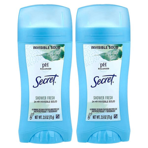 <img alt="Secret, pH Balanced Invisible Solid, Antiperspirant-Deodorant, Shower Fresh, 2 Pack, 2.6 oz (73 g) Each" title="Secret, pH Balanced Invisible Solid, Antiperspirant-Deodorant, Shower Fresh, 2 Pack, 2.6 oz (73 g) Each,037000124337"