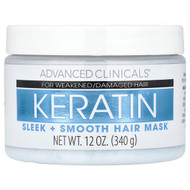 <img alt="Advanced Clinicals, Keratin, Sleek + Smooth Hair Mask, 12 oz (340 g)" title="Advanced Clinicals, Keratin, Sleek + Smooth Hair Mask, 12 oz (340 g),810400033146"
