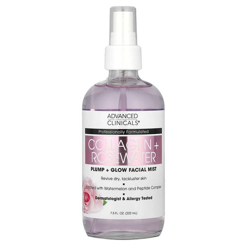 <img alt="Advanced Clinicals, Collagen + Rosewater, Plump + Glow Facial Mist, 7.5 fl oz (222 ml)" title="Advanced Clinicals, Collagen + Rosewater, Plump + Glow Facial Mist, 7.5 fl oz (222 ml),810400031159"