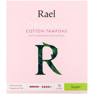 3 PACK OF Rael, Organic Cotton Tampons with Cardboard Applicators, Super, 18 Count