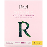 3 PACK OF Rael, Organic Cotton Tampons with Cardboard Applicators, Regular, 18 Count