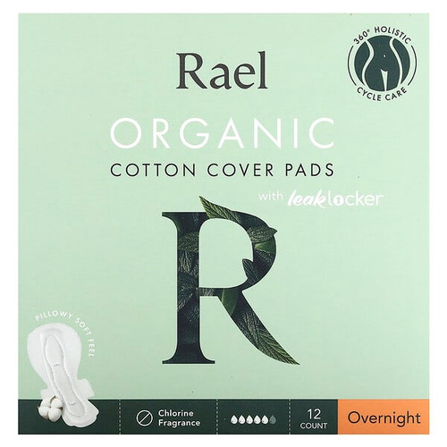 <img alt="Rael, Organic Cotton Cover Pads with Leak Locker, Overnight , 12 Count" title="Rael, Organic Cotton Cover Pads with Leak Locker, Overnight , 12 Count,810027130792"