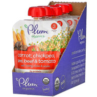 Plum Organics, Organic Baby Food, 6 Months & Up, Carrot, Chickpea, Pea, Beef & Tomato, 6 Pouches, 4 oz (113 g) Each