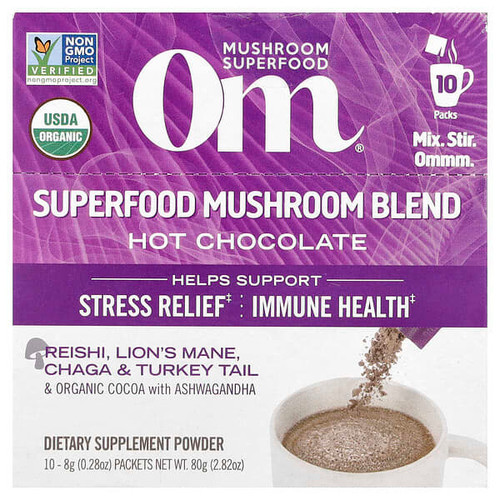 <img alt="Om Mushrooms, Superfood Mushroom Blend, Hot Chocolate , 10 Packets, 0.28 oz (8 g) Each" title="Om Mushrooms, Superfood Mushroom Blend, Hot Chocolate , 10 Packets, 0.28 oz (8 g) Each,856210008936"