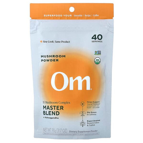 <img alt="Om Mushrooms, Mushroom Powder, Master Blend + Ashwagandha, 3.17 oz (90 g)" title="Om Mushrooms, Mushroom Powder, Master Blend + Ashwagandha, 3.17 oz (90 g),856210008974"