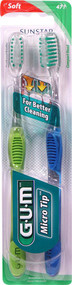 GUM Micro Tip Tooth Brush -- 2 Pack