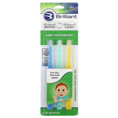 <img alt="Baby Buddy, Brilliant, Baby Toothbrush, 4-24 Months, Blue, Mint, Yellow, 3 Toothbrushes" title="Baby Buddy, Brilliant, Baby Toothbrush, 4-24 Months, Blue, Mint, Yellow, 3 Toothbrushes,047414935719"