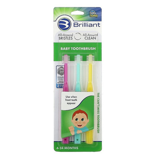 <img alt="Baby Buddy, Brilliant, Baby Toothbrush, 4-24 Months, Pink, Mint, Yellow , 3 Toothbrushes" title="Baby Buddy, Brilliant, Baby Toothbrush, 4-24 Months, Pink, Mint, Yellow , 3 Toothbrushes,047414935702"