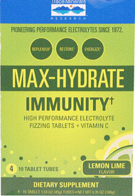 Trace Minerals Research Max-Hydrate Immunity+ Box Lemon Lime -- 4 Tubes