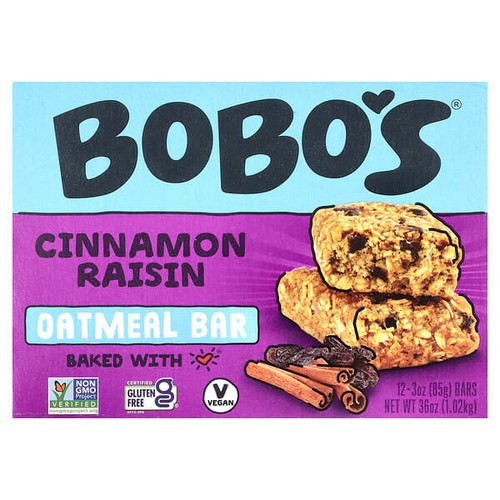 <img alt="Bobos Oat Bars, Oatmeal Bar, Cinnamon Raisin , 12 Bars, 3 oz (85 g) Each" title="Bobos Oat Bars, Oatmeal Bar, Cinnamon Raisin , 12 Bars, 3 oz (85 g) Each,829262000180"