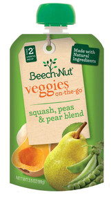 Beech-Nut Veggie On-The-Go Stage 2 Squash, Peas & Pear -- 3.5 oz Each / Pack of 12