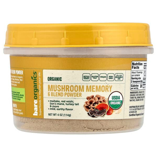 <img alt="BareOrganics, Organic Mushroom Memory 6 Blend Powder, 4 oz (114 g)" title="BareOrganics, Organic Mushroom Memory 6 Blend Powder, 4 oz (114 g),818423029559"