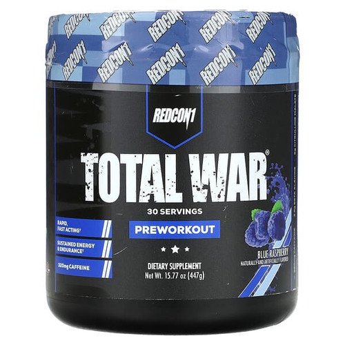 <img alt="Redcon1, Total War, Pre-Workout, Blue Raspberry, 15.77 oz (447 g)" title="Redcon1, Total War, Pre-Workout, Blue Raspberry, 15.77 oz (447 g),850004759264"