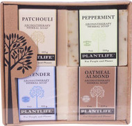 Plantlife Aromatherapy Herbal Soap Combo 4-Pack - Earth Patchouli Peppermint Lavender & Oatmeal Almond -- 1 Set