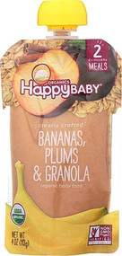 3 PACK of Happy Baby Organics Clearly Crafted Organic Baby Food Stage 2 Bananas, Plums & Granola -- 4 oz