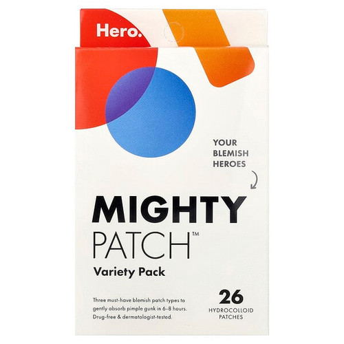 <img alt="Hero Cosmetics, Mighty Patch Variety Pack, 26 Hydrocolloid Patches" title="Hero Cosmetics, Mighty Patch Variety Pack, 26 Hydrocolloid Patches,864475000480"