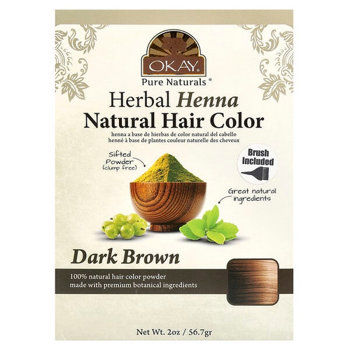 <img alt="Okay Pure Naturals, Herbal Henna Natural Hair Color, Dark Brown, 2 oz (56.7 g)" title="Okay Pure Naturals, Herbal Henna Natural Hair Color, Dark Brown, 2 oz (56.7 g),810367018057"