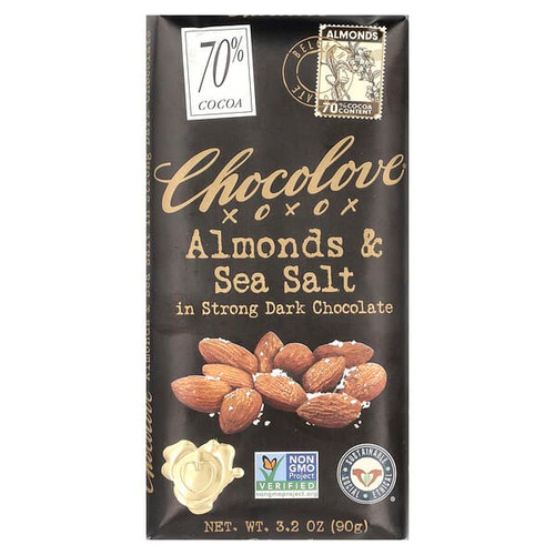 <img alt="Chocolove, Almonds & Sea Salt in Strong Dark Chocolate, 70% Cocoa, 3.2 oz (90 g)" title="Chocolove, Almonds & Sea Salt in Strong Dark Chocolate, 70% Cocoa, 3.2 oz (90 g),716270001714"
