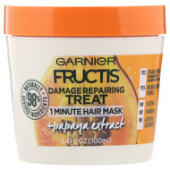 3 PACK of Garnier, Fructis, Damage Repairing Treat, 1 Minute Hair Mask, + Papaya Extract, 3.4 fl oz (100 ml)