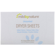 3 PACK of Mild By Nature, Dryer Sheets, Unscented, 40 Compostable Sheets