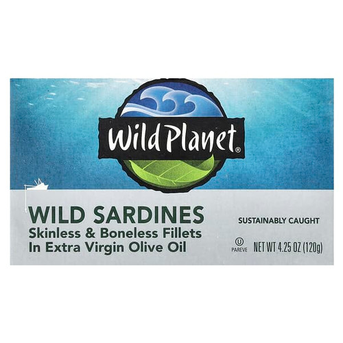 <img alt="Wild Planet, Wild Sardines, Skinless & Boneless Fillets in Extra Virgin Olive Oil, 4.25 oz (120 g)" title="Wild Planet, Wild Sardines, Skinless & Boneless Fillets in Extra Virgin Olive Oil, 4.25 oz (120 g),829696001708"