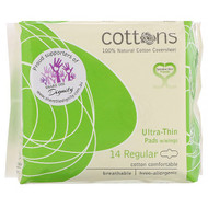 3 PACK of Cottons Comforts, 100% Natural Cotton Coversheet, Ultra-Thin Pads with Wings, Regular, 14 Pads
